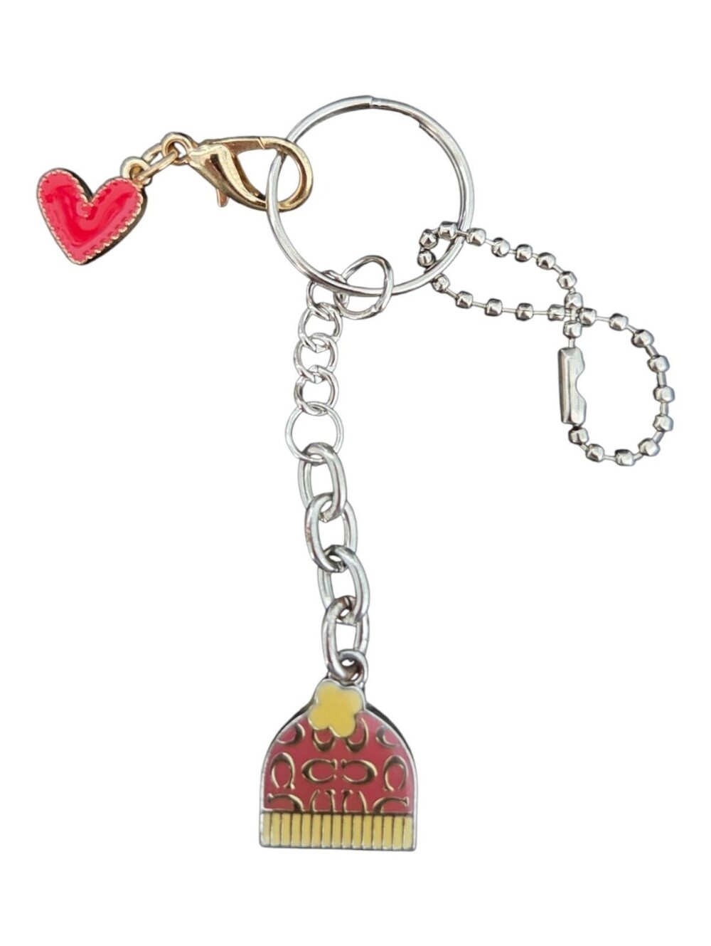 Coach Vintage Red Enamel Signature "C" Beanie & Heart Multi-Charm Keychain, EUC